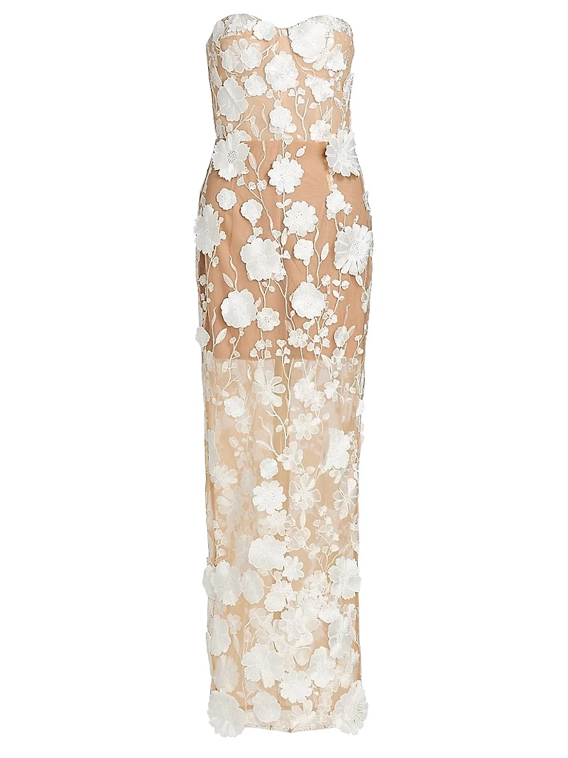 Jasmine Blanc Floral Appliqué Column Gown