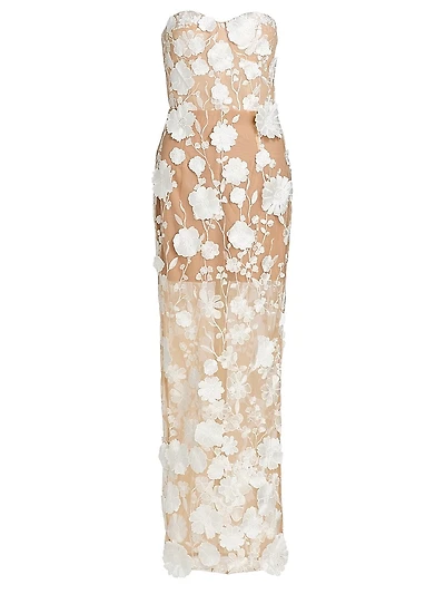 Jasmine Blanc Floral Appliqué Column Gown