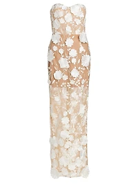 Jasmine Blanc Floral Appliqué Column Gown