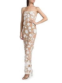 Jasmine Blanc Floral Appliqué Column Gown