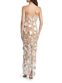 Jasmine Blanc Floral Appliqué Column Gown