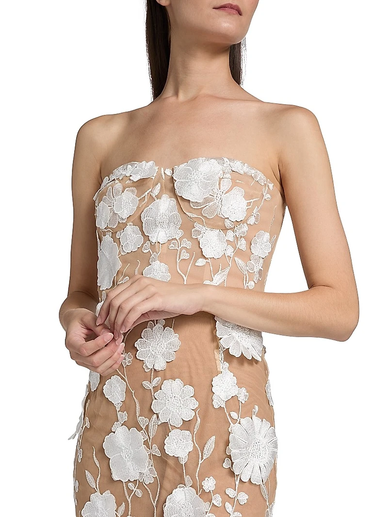 Jasmine Blanc Floral Appliqué Column Gown