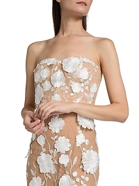 Jasmine Blanc Floral Appliqué Column Gown