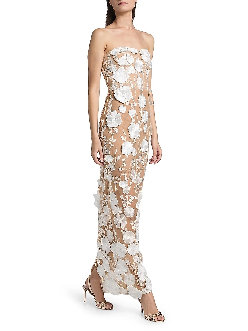 Jasmine Blanc Floral Appliqué Column Gown