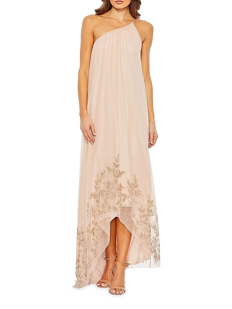 Embellished Asymmetric One-Shoulder Gown