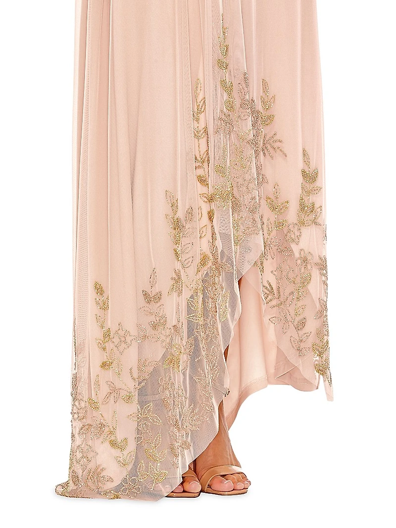 Embellished Asymmetric One-Shoulder Gown