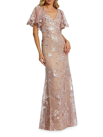 Embellished Lace V-Neck Gown