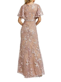 Embellished Lace V-Neck Gown