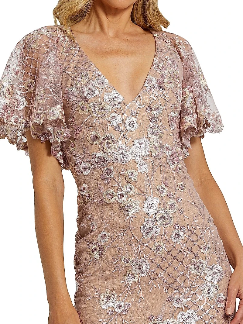 Embellished Lace V-Neck Gown