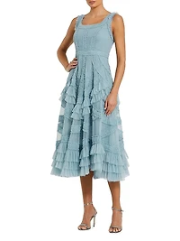 Mesh Ruffled Scoopneck Midi-Dress