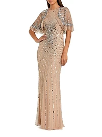 Embellished Tulle Capelet Gown