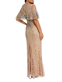 Embellished Tulle Capelet Gown