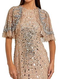 Embellished Tulle Capelet Gown