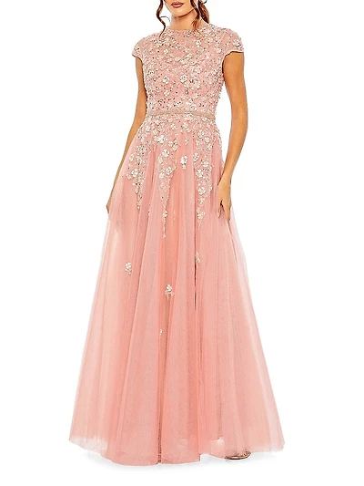 Embellished Tulle A-line Gown