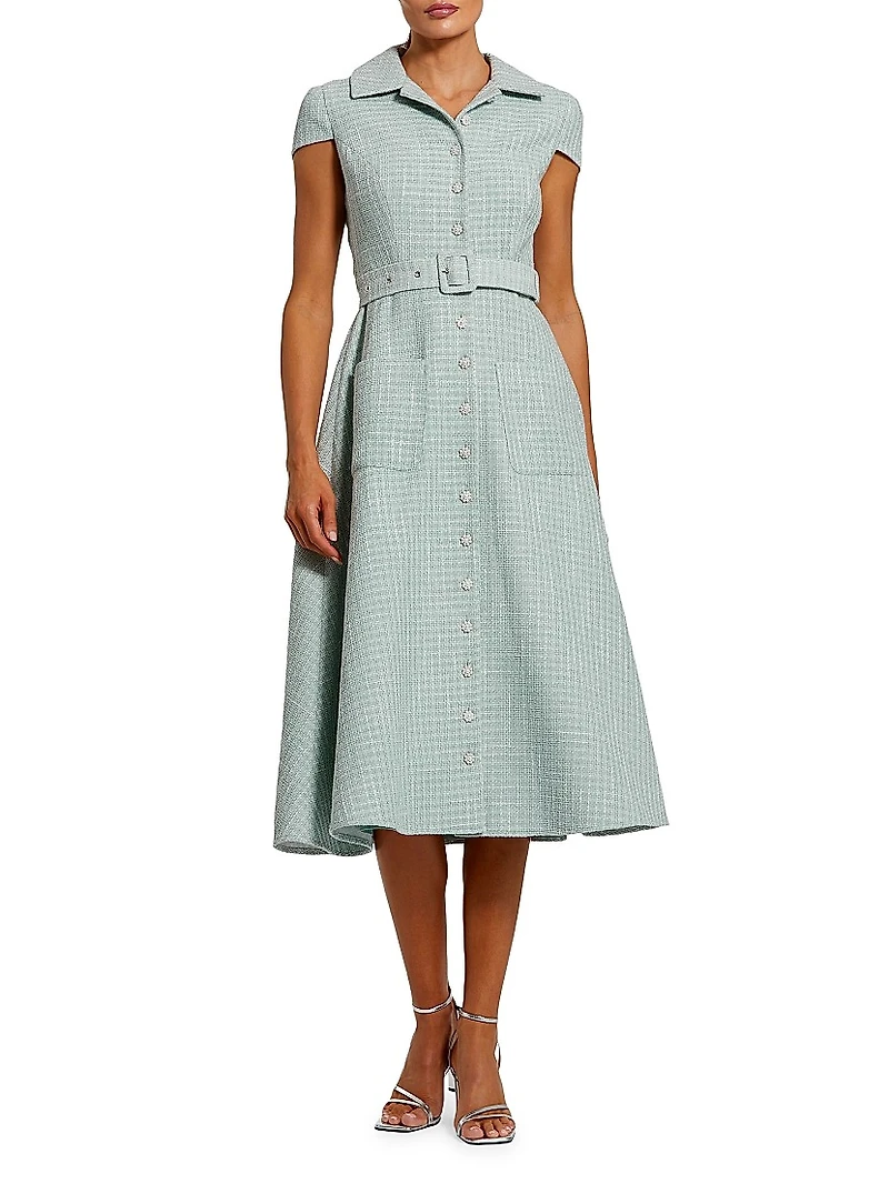 Tweed Belted Midi-Shirtdress