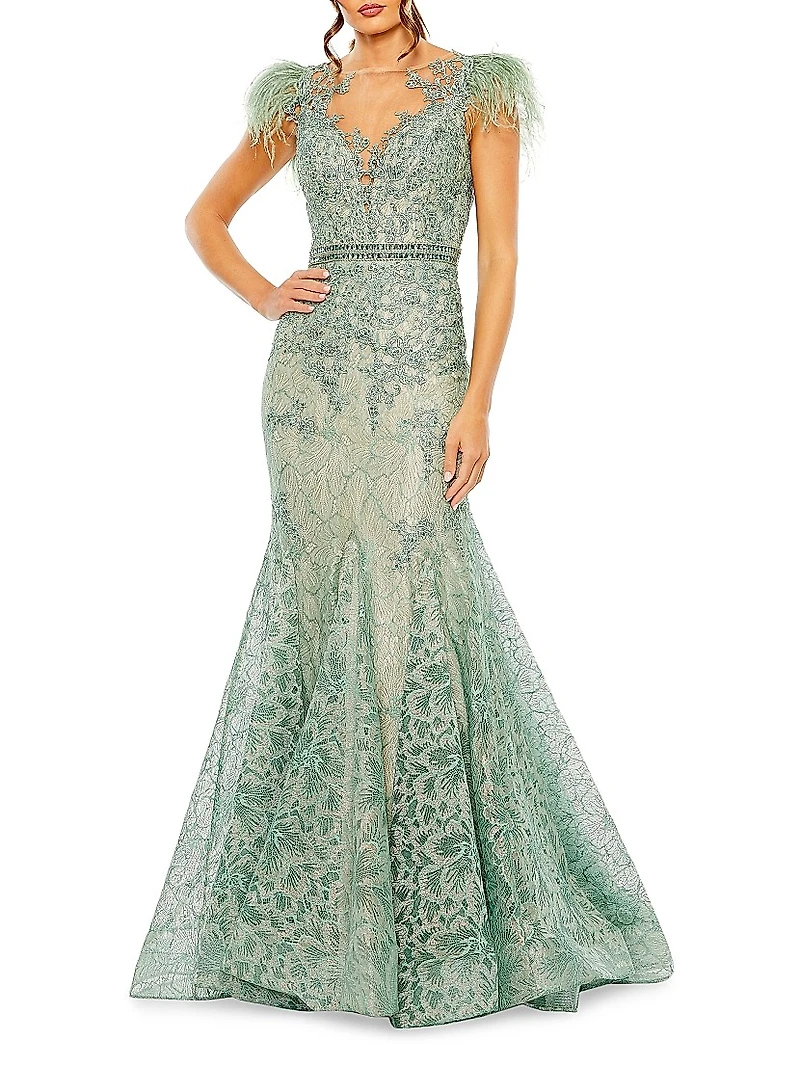 Embellished Lace Trumpet Gown