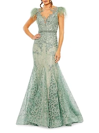 Embellished Lace Trumpet Gown