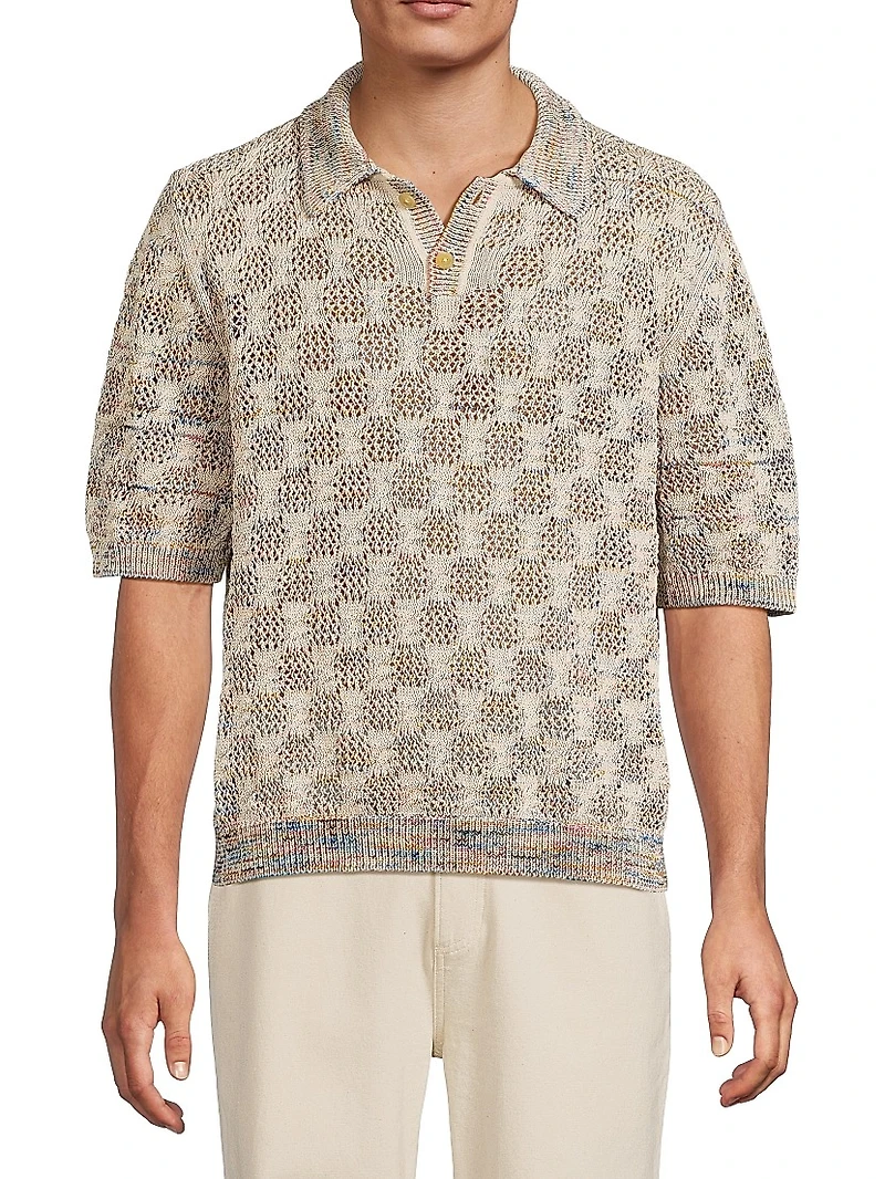 Cable Lace Space-Dyed Polo Sweater