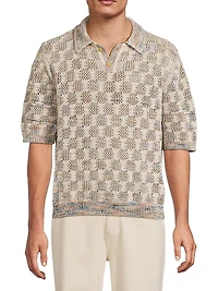 Cable Lace Space-Dyed Polo Sweater