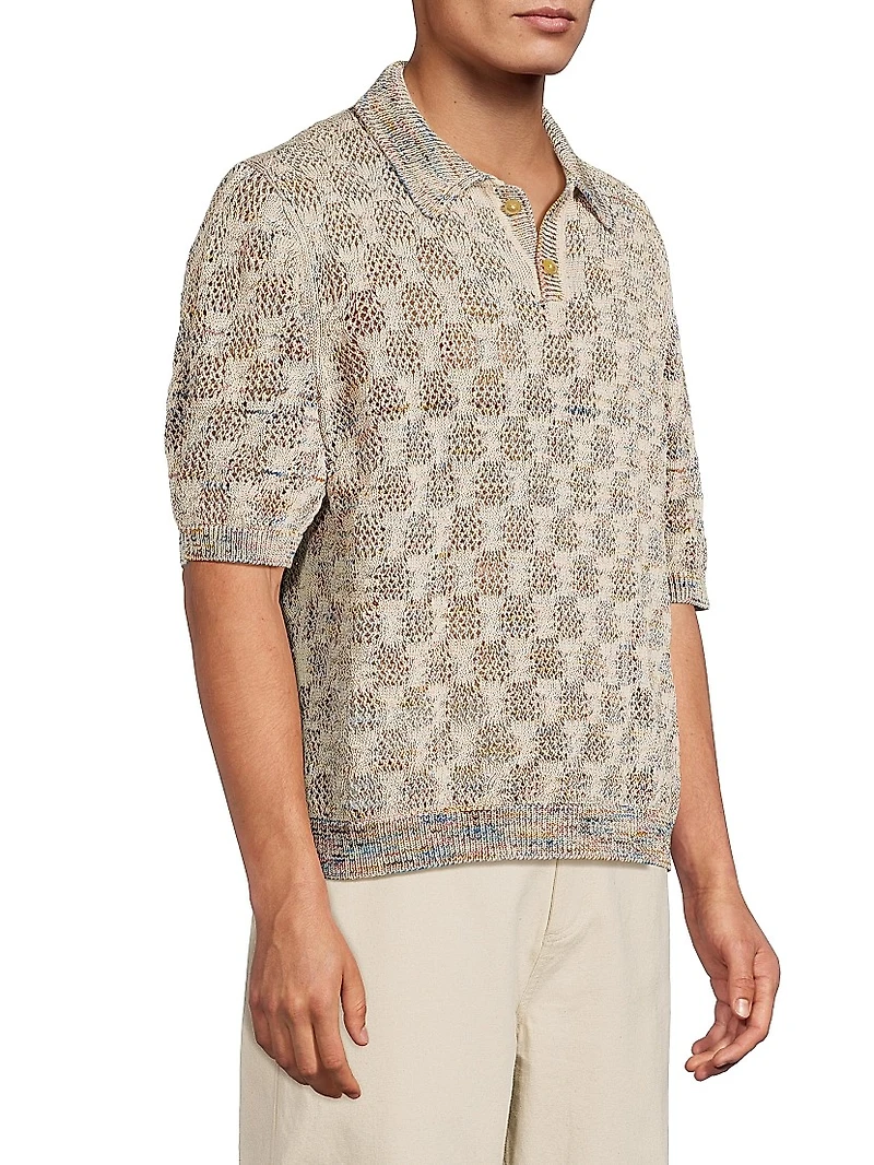 Cable Lace Space-Dyed Polo Sweater