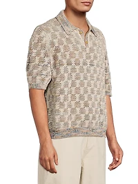 Cable Lace Space-Dyed Polo Sweater