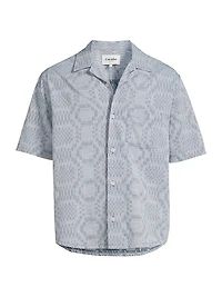 Indigo-Dyed Diamond Jacquard Button-Front Shirt