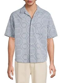 Indigo-Dyed Diamond Jacquard Button-Front Shirt