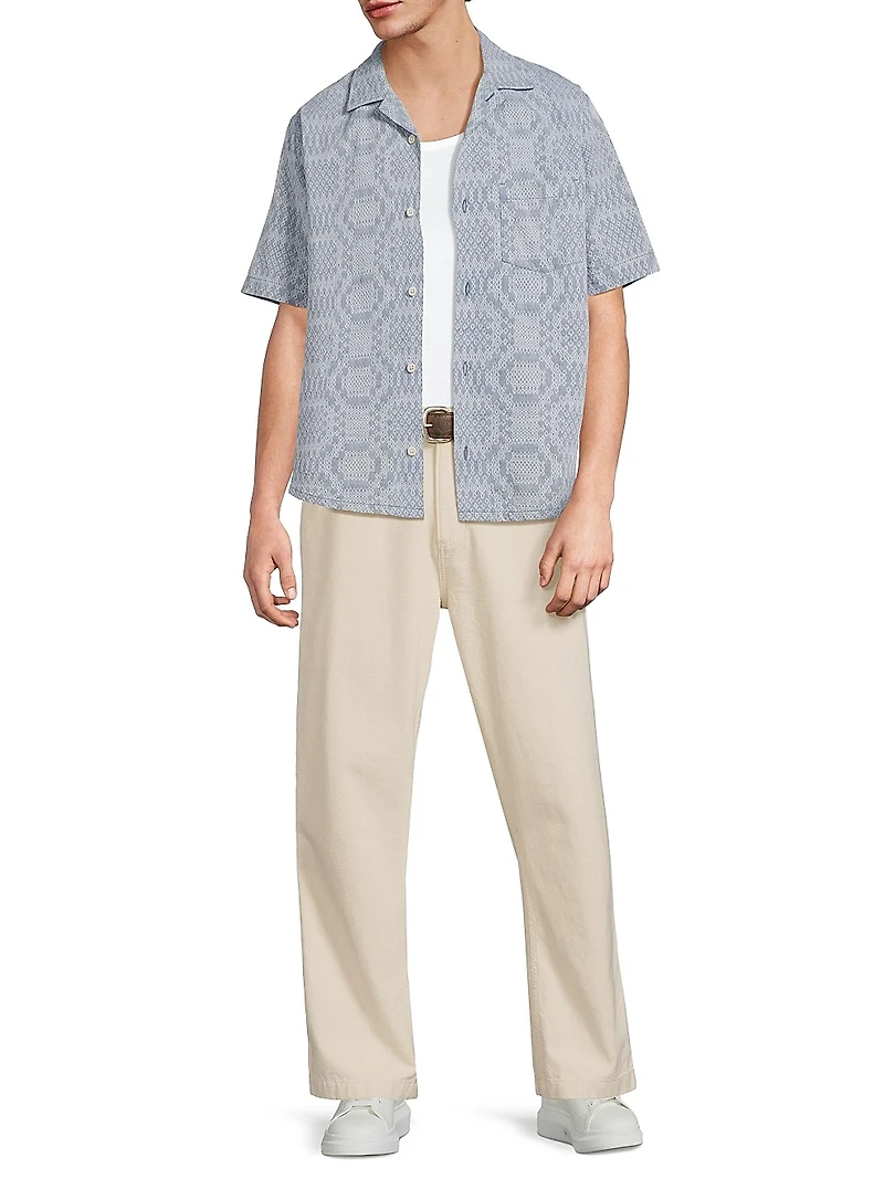 Indigo-Dyed Diamond Jacquard Button-Front Shirt