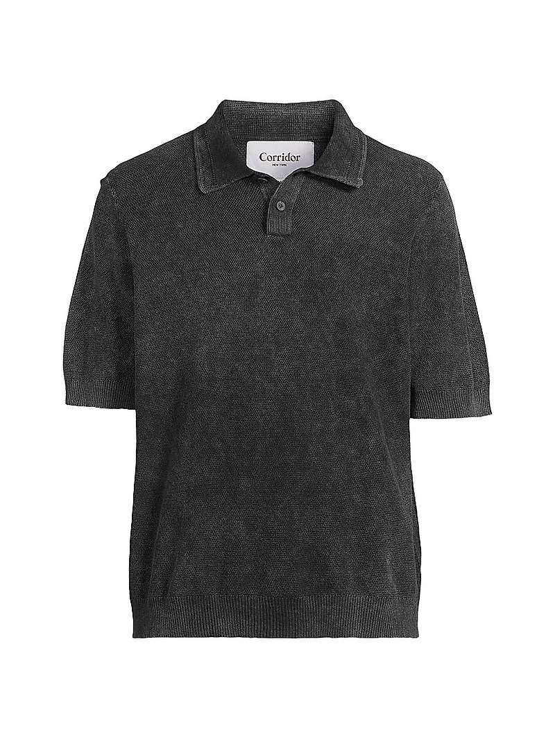 Rice Stitch Garment-Dyed Polo Shirt