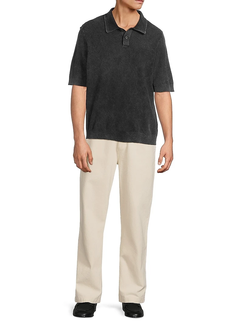 Rice Stitch Garment-Dyed Polo Shirt