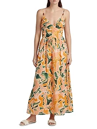 Palm Abstract Print Cotton Midi-Dress