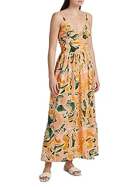 Palm Abstract Print Cotton Midi-Dress