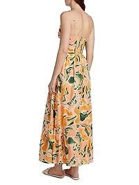 Palm Abstract Print Cotton Midi-Dress
