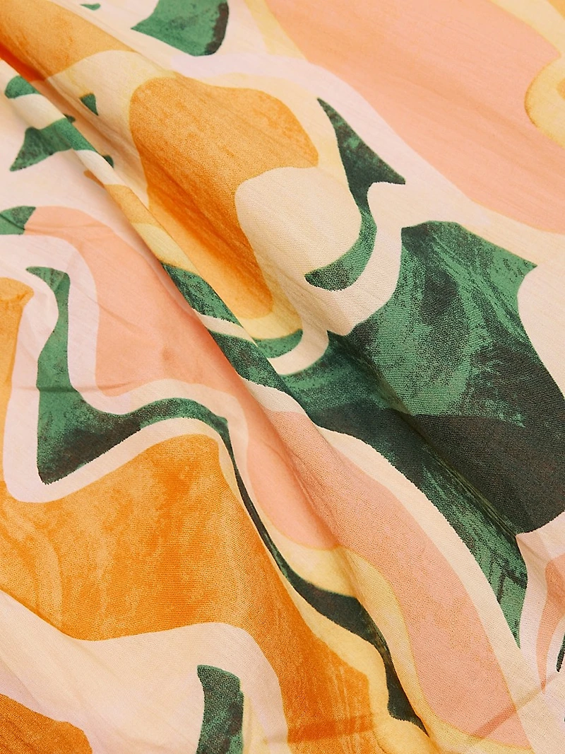 Palm Abstract Print Cotton Midi-Dress