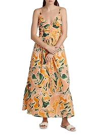Palm Abstract Print Cotton Midi-Dress