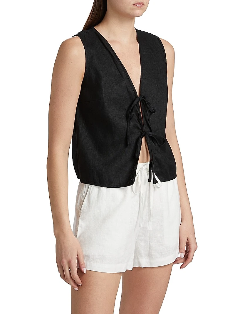Oregon Linen Tie-Front Tank