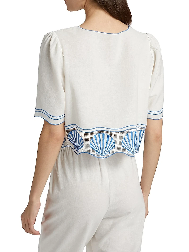 Venice Embroidered Cotton-Linen Top