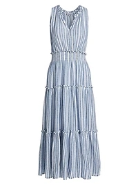 Loulou Striped Linen-Blend Midi-Dress