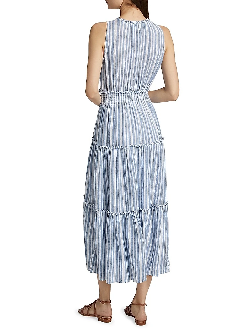 Loulou Striped Linen-Blend Midi-Dress