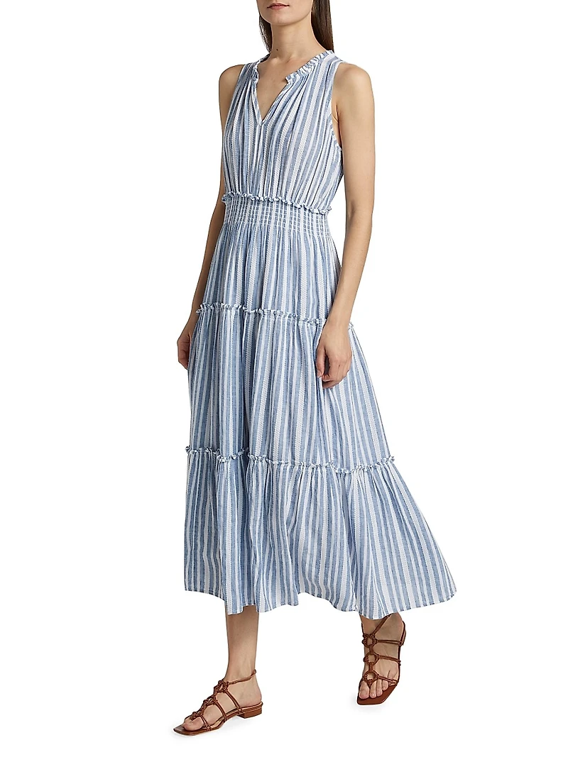 Loulou Striped Linen-Blend Midi-Dress