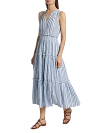 Loulou Striped Linen-Blend Midi-Dress