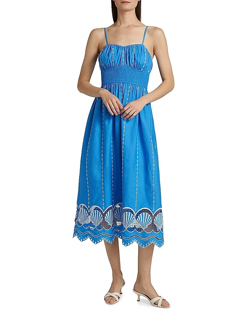 Murano Embroidered-Cotton Midi-Dress