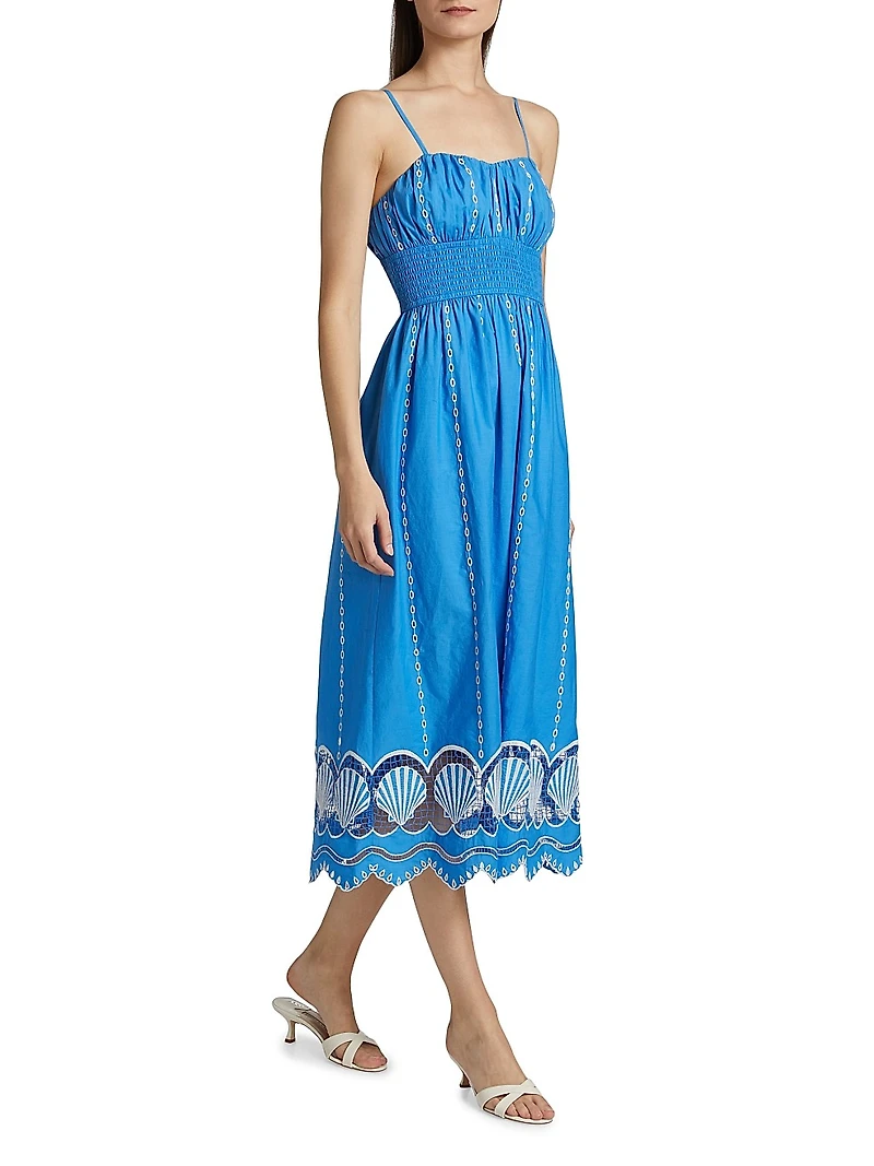 Murano Embroidered-Cotton Midi-Dress