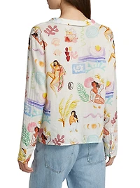 Elm Printed Linen-Blend Tieneck Blouse