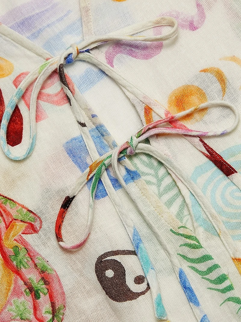 Elm Printed Linen-Blend Tieneck Blouse