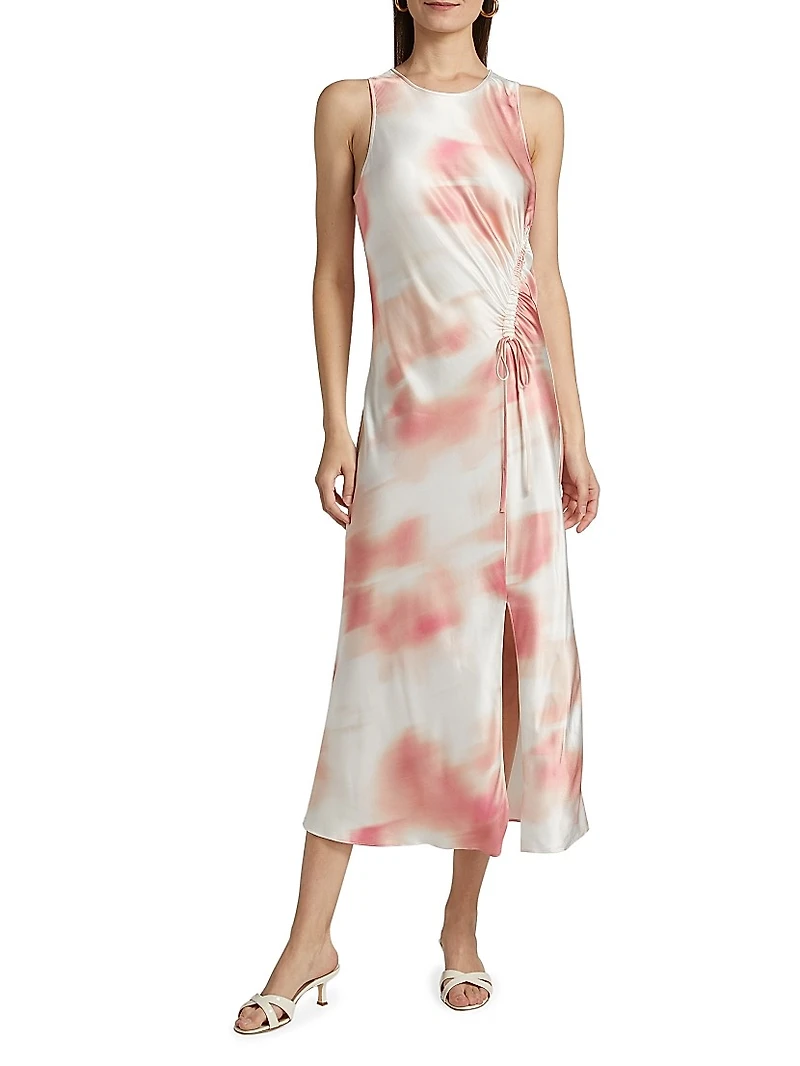 Gabriella Watercolor Ruched Midi-Dress