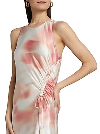 Gabriella Watercolor Ruched Midi-Dress