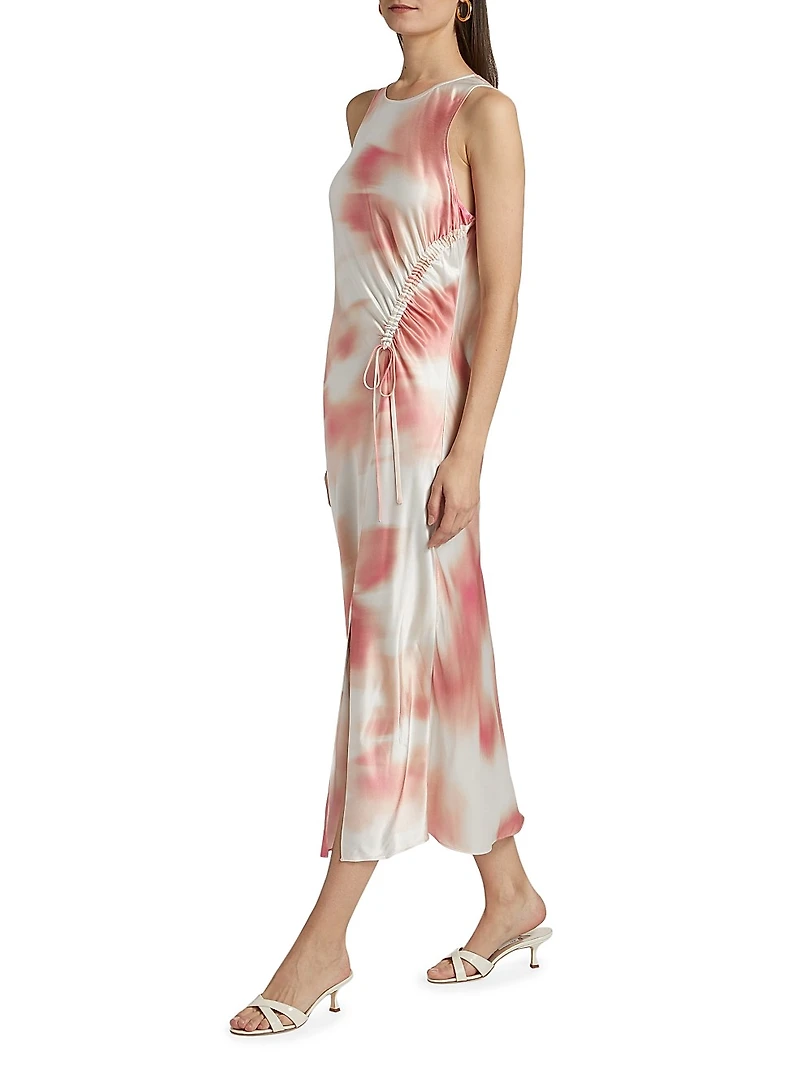 Gabriella Watercolor Ruched Midi-Dress