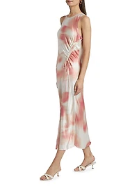 Gabriella Watercolor Ruched Midi-Dress