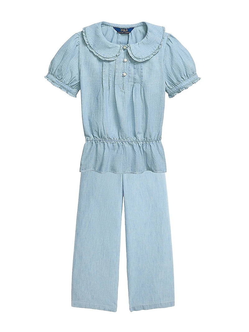 Girl's Chambray Wide-Leg Pants